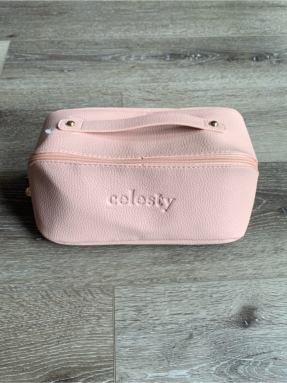 Celesty Pink Travel Makeup Cosmetic Organizer Bag with Divider and Handle